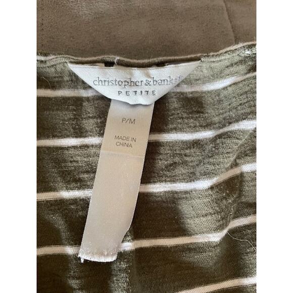 Christopher‎ & Banks Size Petite Medium 3/4 Sleeve V-Neck Knit Top Green White - Picture 3 of 4